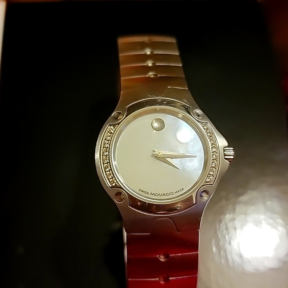 Pave Diamond Movado watch with pearl face  (no box) - Picture 2 of 3